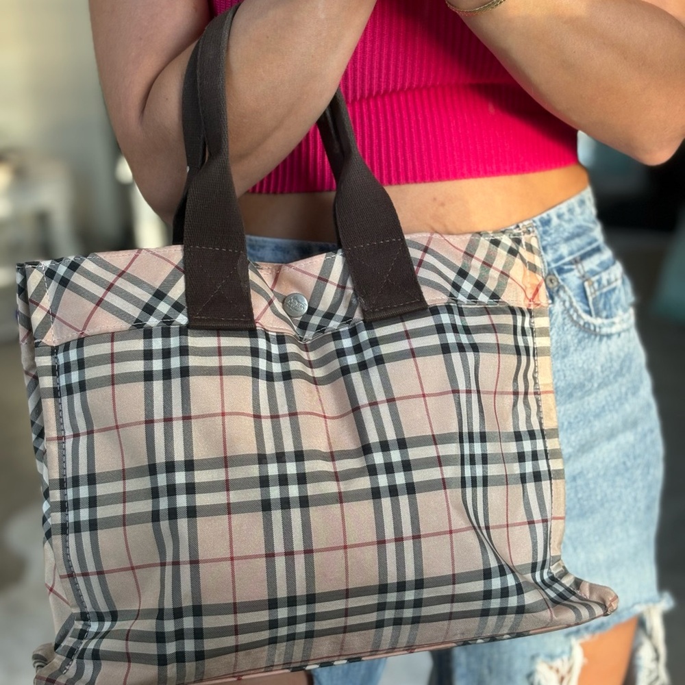 Burberry Checkered Tote Bag - blue label